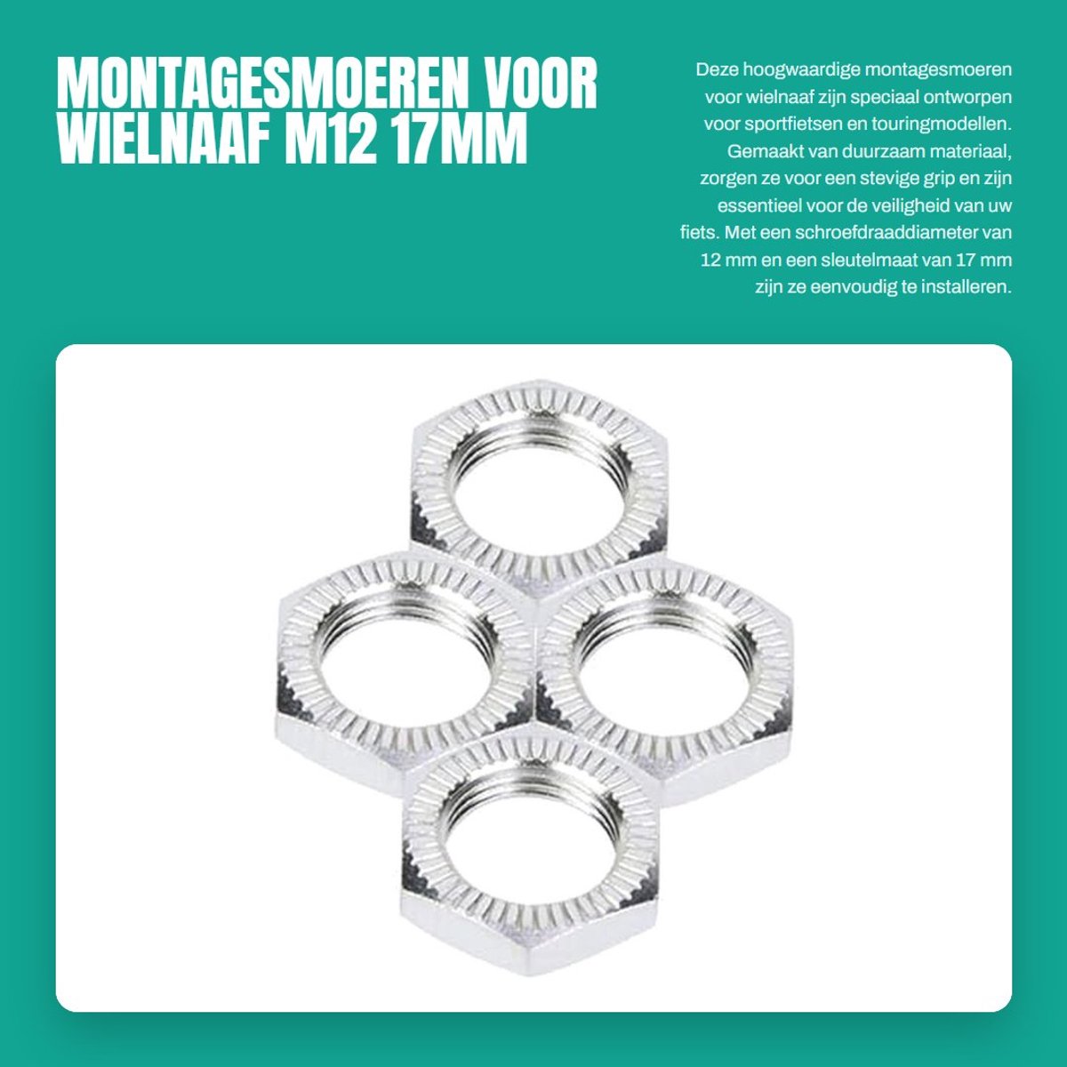 Dailygoods- Montagesmoeren M12x1.5 - 4 Stuks - Hoogwaardig Aluminium - Voor Wielnaaf - Geschikt voor 17 mm Sleutel - Duurzaam en Sterk - Wielmoeren