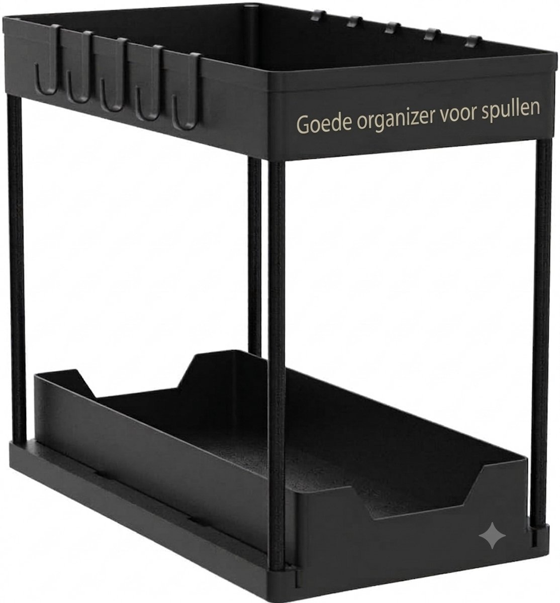 Livatto Spoelkastorganizer 2 stuks - Uittrekbaar opbergrek onder de wastafel met 16 haken - Zwart