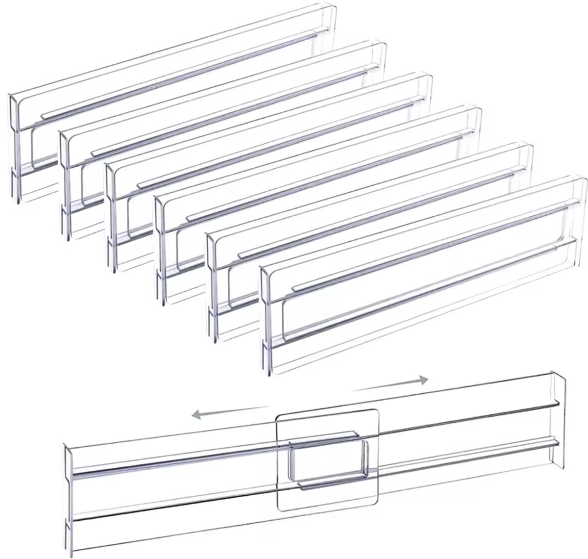 Goodies® Lade Organizer Verstelbaar - 6 Stuks - Transparant - Ladeverdeler Verstelbaar - Kleding Organizer - Commode Organizer - Uitbreidbaar 27 tot 52cm