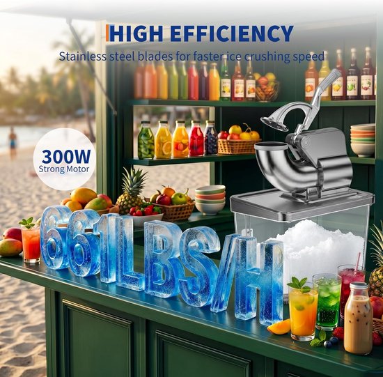 Professionele 300 W-slush-ijsmachine - met ETL-certificering - commerciële roestvrijstalen ijsbreker met dubbel mes - tank van 50 l - 300 kg/u - voor bars, keukens en evenementen - zilver van Triumpunpre — afbeelding 2