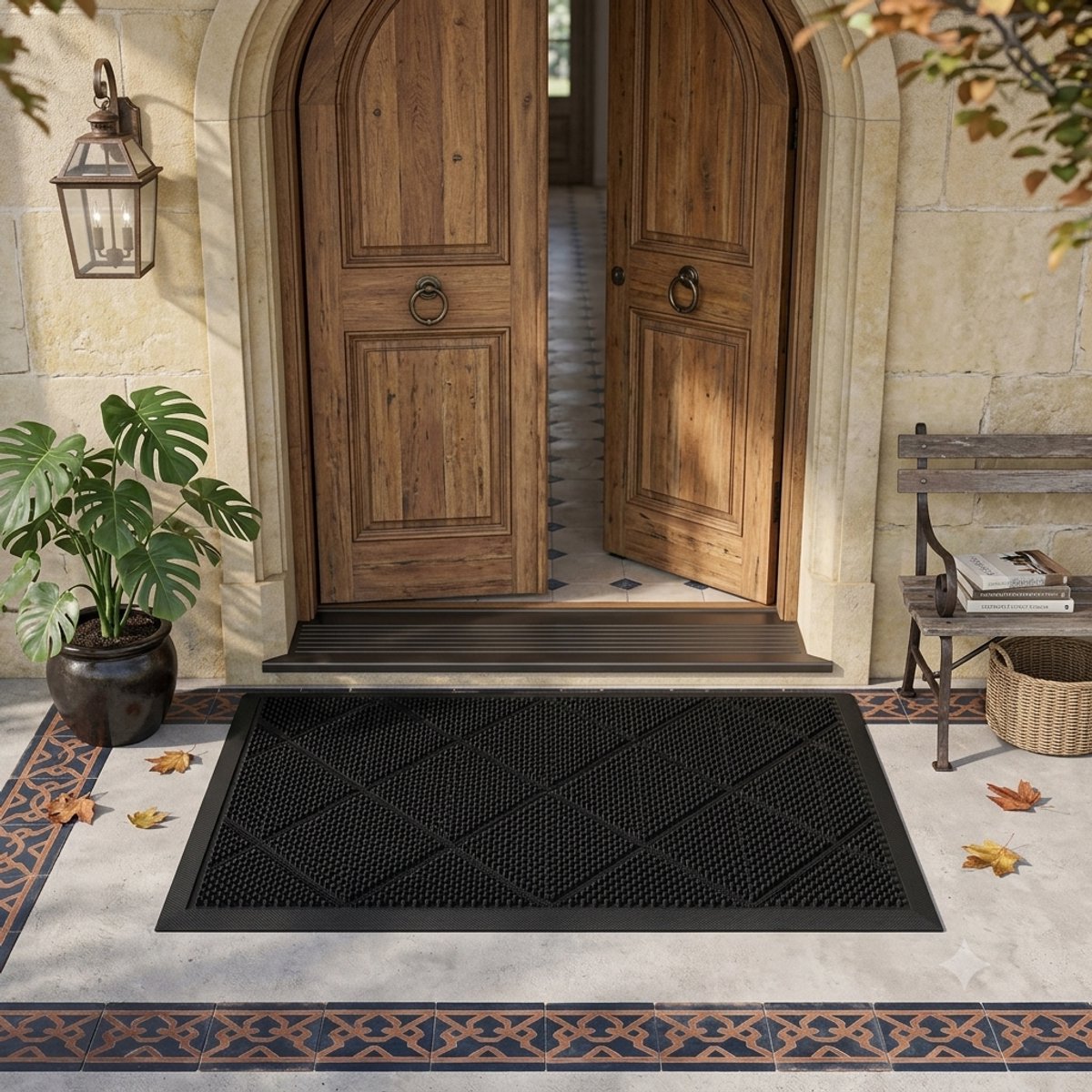 Maison Elara Deurmat Antislip 43x90 cm - Wasbare Binnen- en Buitendeurmat voor Entree, Terras en Tuin - Zwart