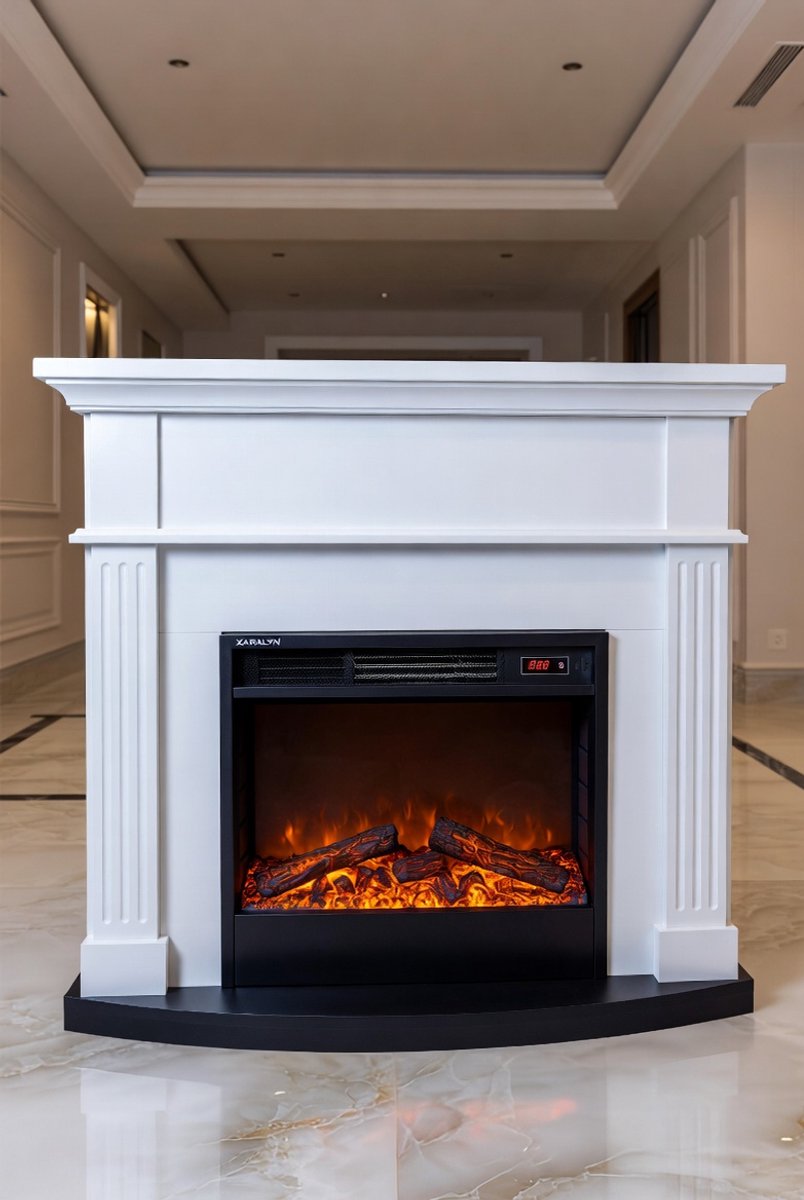 Elektrische Open Haard Met Schoorsteenmantel - 1800W Verwarming - 3 Warmtestanden - LED Vlameffect - Klassieke Vrijstaande Sfeerhaard Wit Hout Design - Tot 26m² Verwarming - Medahomestore Calgary Luxe Decoratieve Inbouwhaard