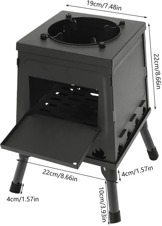 Sello! houtkachel – buiten – opvouwbaar – verwarmen – koken – incl. draagtas – hout – houtskool – carbonstaal – rvs — afbeelding 2