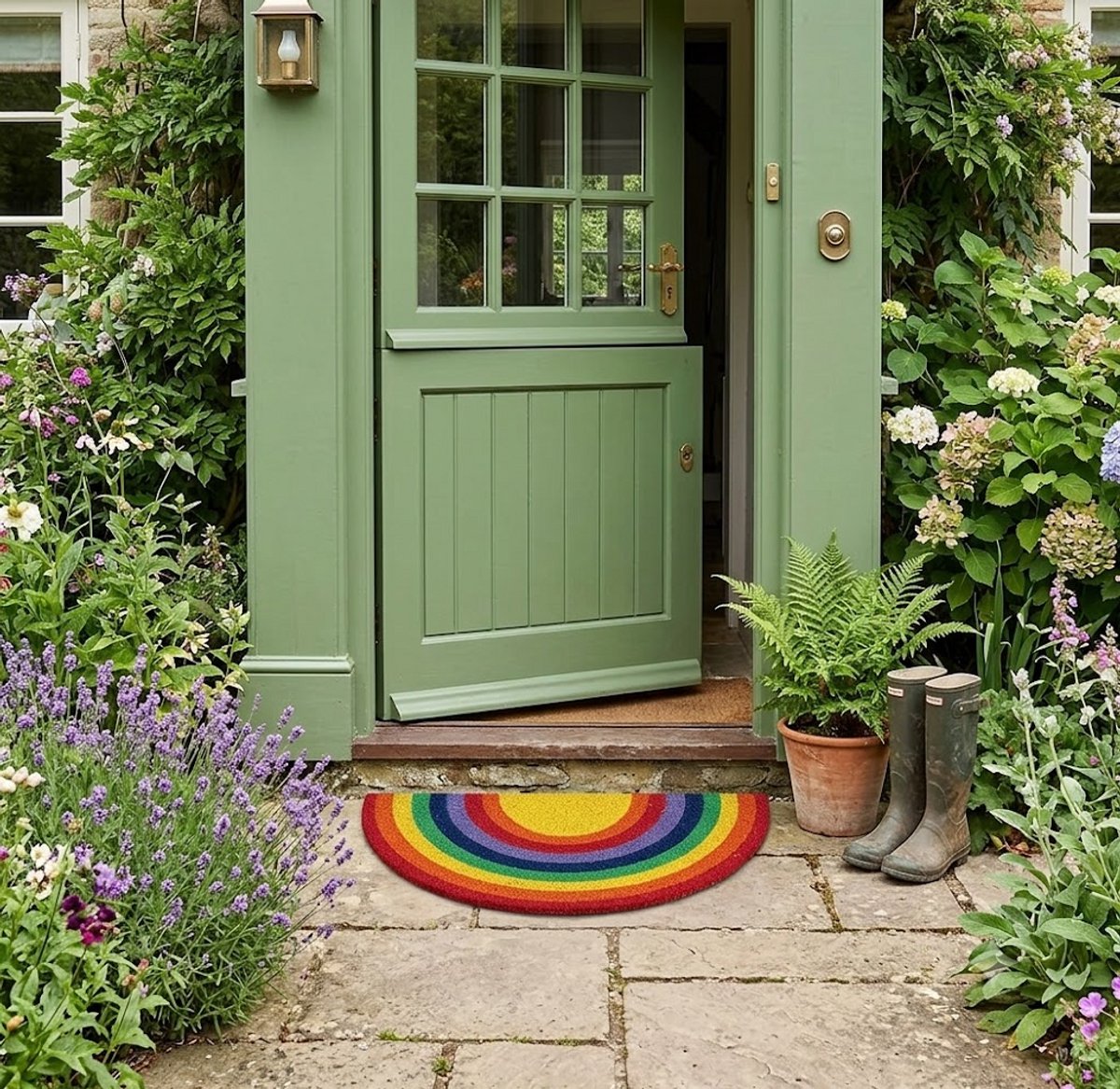 Maison Elara Deurmat Kokos Regenboog Halfrond 40x70 cm - Antislip Buitendeurmat - Natuurlijke Kokosmat voor Binnen en Buiten