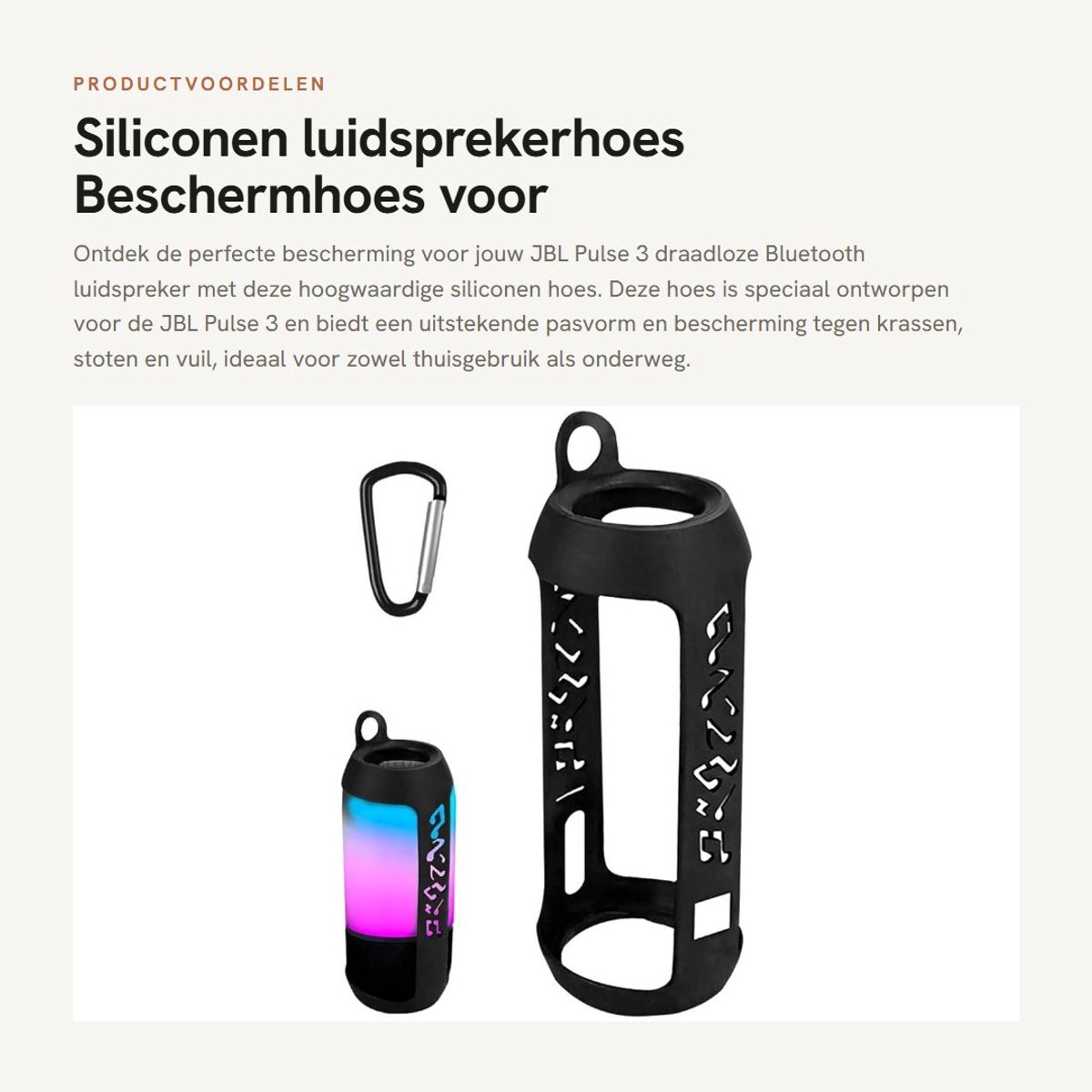 Dailygoods - Siliconen luidsprekerhoes - Beschermhoes voor Pulse 3 - Zacht en duurzaam - Waterdichte hoes - Reisdraagtas met haak - Geschikt voor...