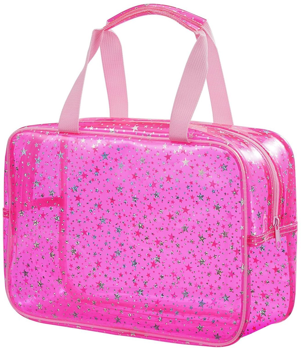 Dailygoods - Transparante PVC Cosmetische Tas - Waterdichte Toilettas met Sterrenmotief in Roze