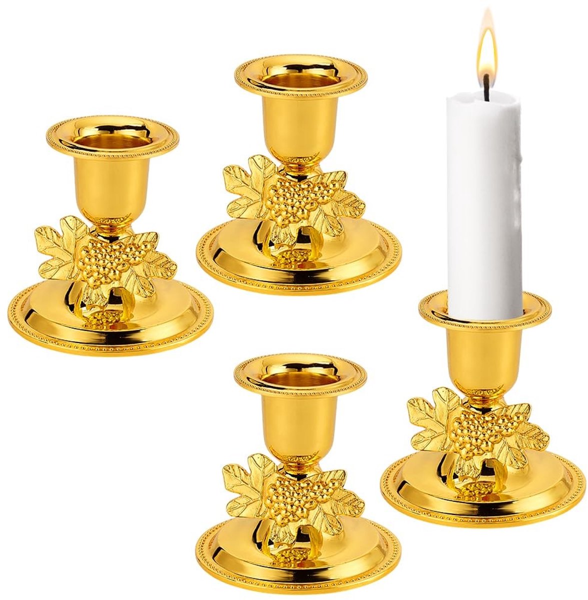 Dailygoods- Shabbat Kandelaars Gouden Afwerking - Uniek Bladontwerp - Taper Kaarsenhouder - Metalen Kaarsenstandaard - Decoratieve Stukken - Duurzaam Kwaliteitsmateriaal
