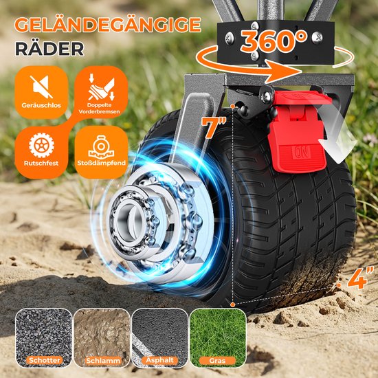 200L+100L Opvouwbare Bolderwagen & Achterklep, 140cm Opvouwbare Bolderwagen met Extra Breedte, 17x10 cm All-Terrain-wielen, Handwagen, Ideaal voor Tuin, Boodschappen, Strand en Buitengebruik (zwart) — afbeelding 5