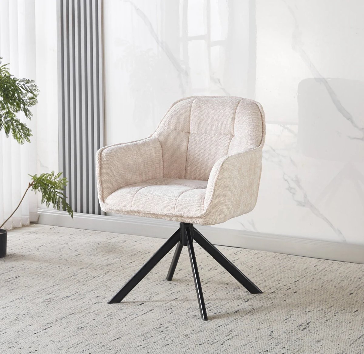 Ams Living® Eetkamerstoel Draaibaar | Kuip Stoel | Dichte afwerking | Stof | Kleur Beige Gebroken Wit | Eettafel Stoelen | Design Stoelen Eettafel – foto 3
