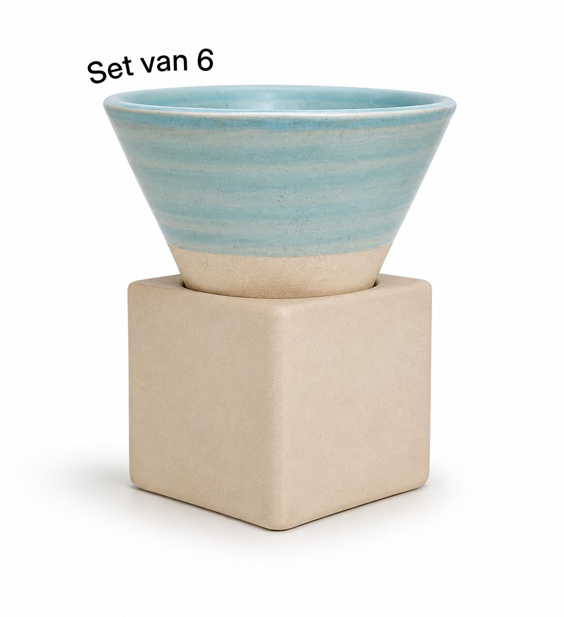 Proefer 6x Aqua Keramieken Kopje 190ml – Cilindervorm – Geglazuurde Afwerking – Design Koffiekopje met Vierkante Basis – Geschikt voor Espresso, Cappuccino & Thee