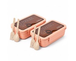2 Stuks - Bento Box Met Bestek - 1100ml - Inclusief Geïsoleerde Tas - BPA-vrij - Lekvrije Lunchbox - Herbruikbare Voedselcontainer - Compact en Lichtgewicht