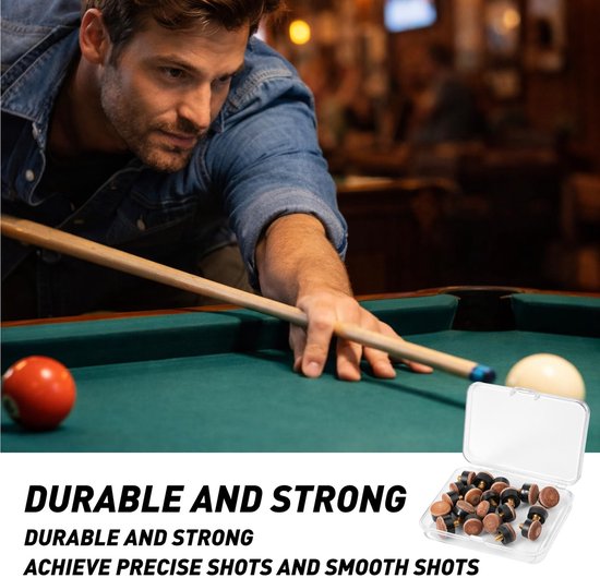 Dailygoods - 20 stuks biljartkeu-punten, 12 mm en 13 mm, reserveset met opbergdoos, hoogwaardig kunstleer, universeel geschikt voor biljart, zwembad en snookerkeus, antislip voor betere balcontrole van Dailygoods — afbeelding 3