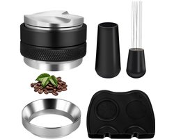 Dailygoods- Barista-set 4-in-1 - Dispenser/niveau - Roerder WDT met naalden 0,35 mm - Magnetische doseerring - Siliconenmat - Voor thuis en professionele koffie - Koffiezetapparaat