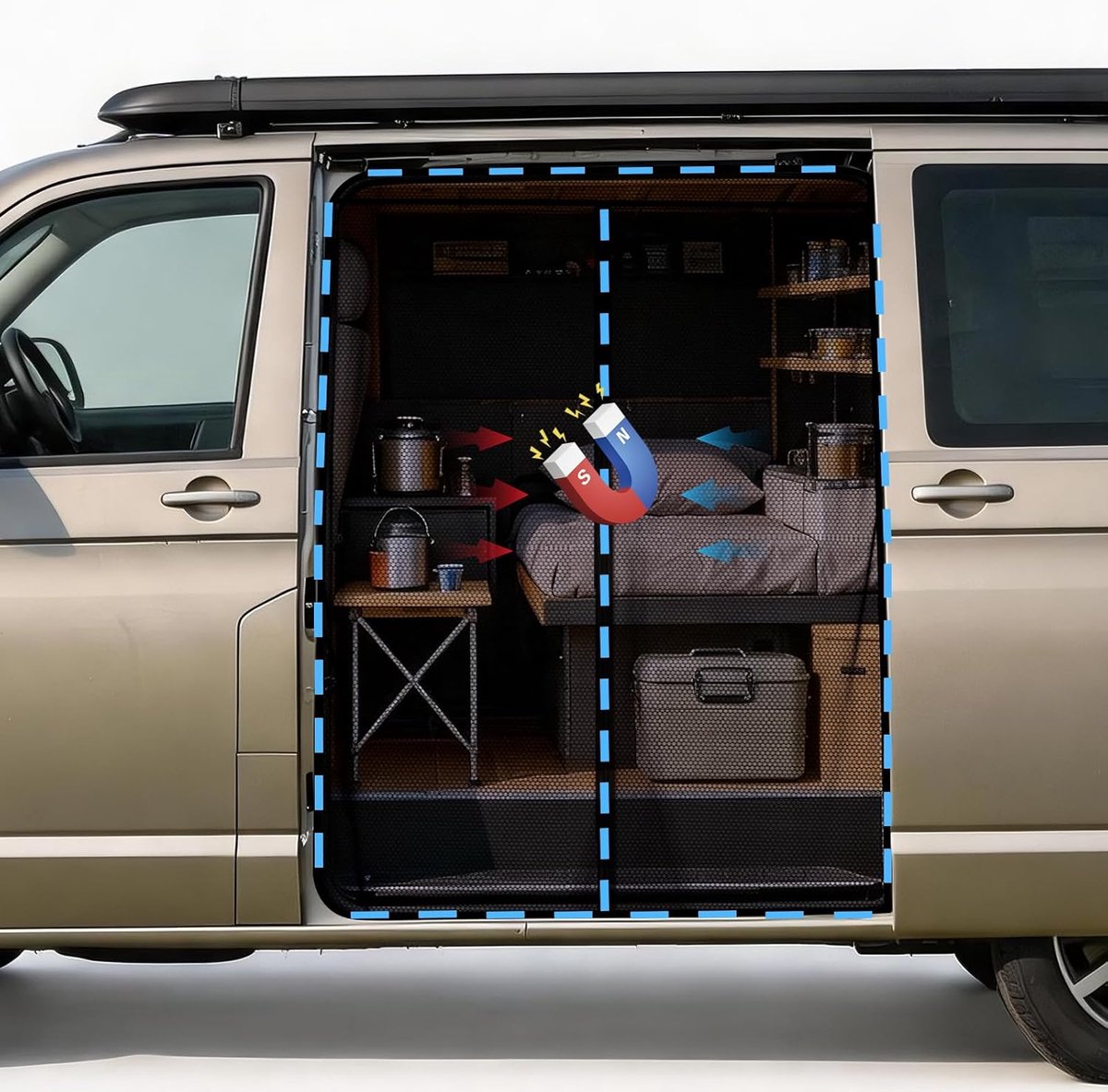 PromoHome Klamboe voor VW T5 T6 Schuifdeur – Magnetisch Vliegengaas Muggenbescherming Insectennet voor Zijdeur – Campingaccessoires