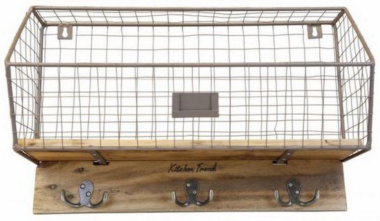 Relaxdays kapstok metaal & hout, modern, 3 haken & kledingrek, garderobe, HBD: 173x30x25 cm, zwart-bruin