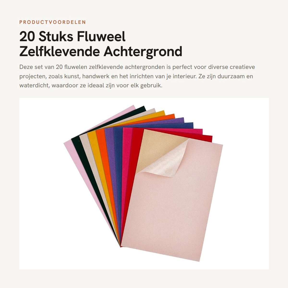 Dailygoods- Fluweel 20 Stuks - Zelfklevende Achterkant - 29,5 x 20 cm - Duurzaam - Waterdicht - Creatief Handwerk - Veelkleurige Voering - Stof