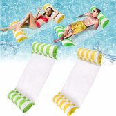 Set van 2 opblaasbare zwembadhangmatten, 4-in-1 opblaasbare zwembadhangmatten (zadel, stoel, hangmat, drijfmat), waterhangmat, drijvende loungestoel voor volwassenen (Groen + Geel)