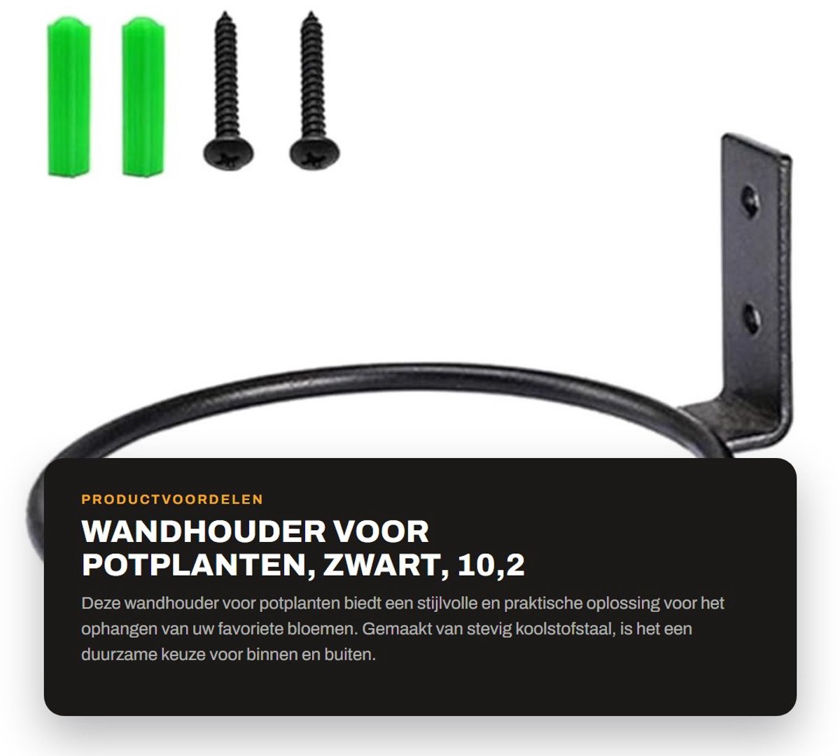 Dailygoods- Wandhouder Zwart - Bloemenwandhouder - Plantenhouder - Ophangsysteem - Koolstofstaal - Eenvoudige installatie