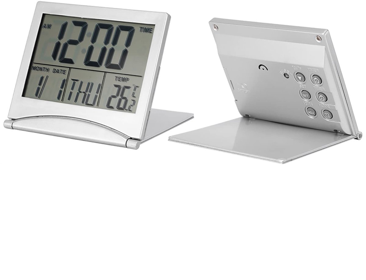 Dailygoods- Reiswekker Draagbaar - Opvouwbaar - LED Klok - Temperatuurweergave - Snooze Functie - 8 Alarmgroepen - Verjaardagsherinnering - Wekker