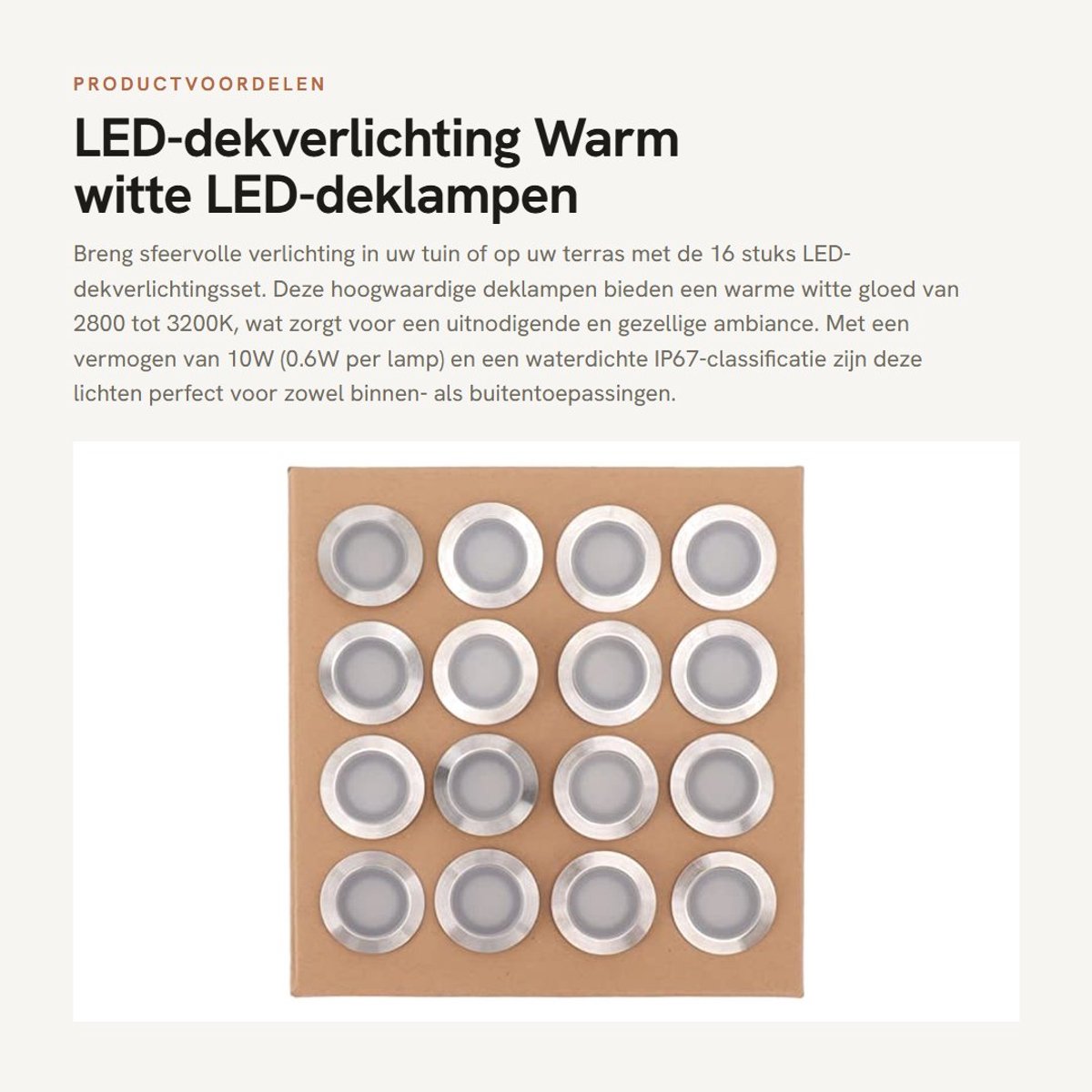 Dailygoods - LED-dekverlichting - Warm witte LED-deklampen - Waterdicht en duurzaam - 16 stuks - Ideaal voor tuin en terras - Verzonken landschapsverl...