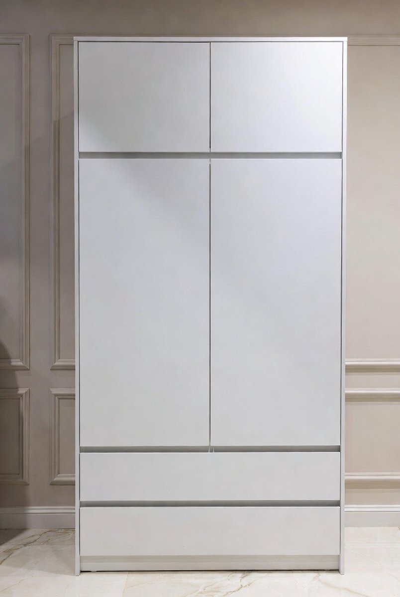 XL Luxe Kledingkast Wit – 4 Deuren, 6 Legplanken, 2 Laden en Kledingroede – Grote Garderobekast Slaapkamerkast Opbergkast 234 x 90 x 51 cm - Medahomestore