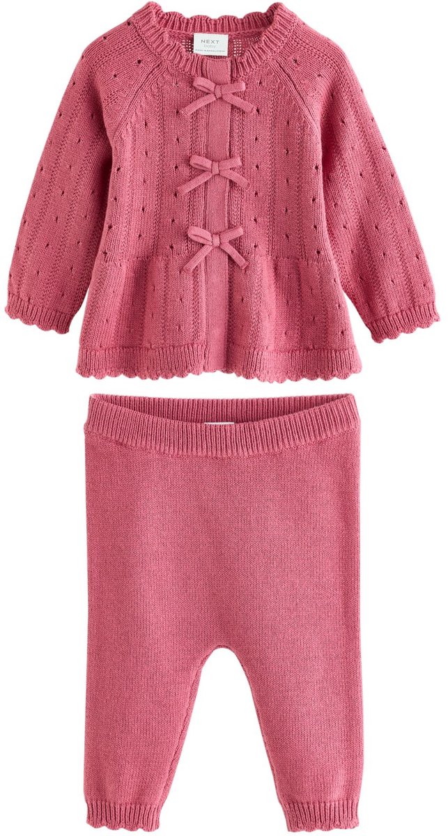 Next - Meisjes - 2-delige set met gebreid babyvestje met ruches en strik en legging - Roze