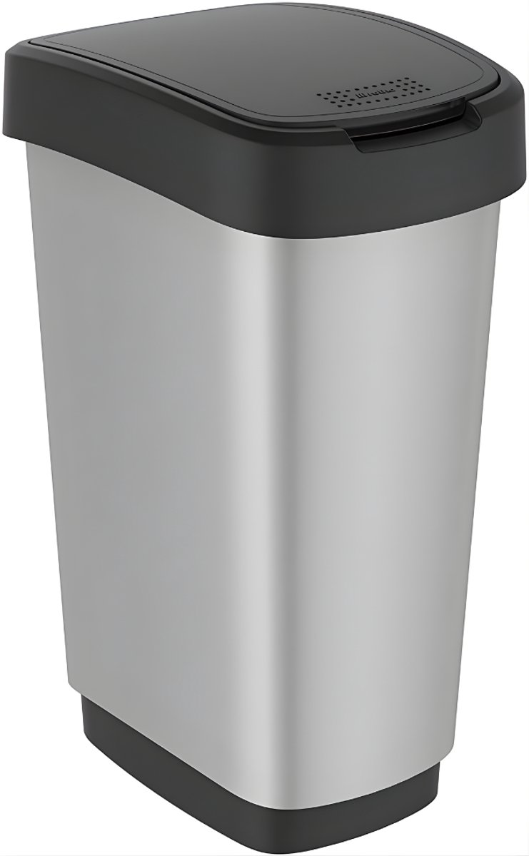 Ploutus® Prullenbak 50 Liter - Soft-Close Deksel - Vingerafdrukbestendig- Zwart/Zilver - 40cm x 30cm x 60cm