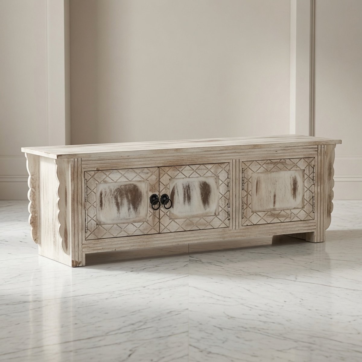 TV-kast Mangohout Massief Wit 140x30x35 - 140x30x35 cm - Wit - Wit 140x30x35 cm – Rustiek 