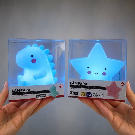 EasyMart Blauwe 2-delige kindernachtlamp set - dinosaurus en ster - LED nachtlamp voor babykamer en kinderkamer - warm wit licht - op batterijen van Merkloos — afbeelding 4