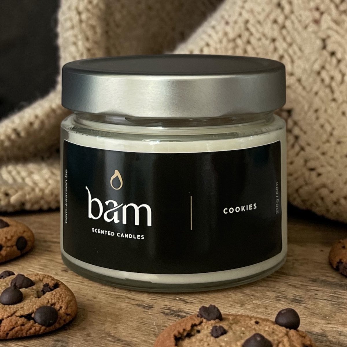 Bam Cookies Geurkaars – Basic Collection Medium – 50 Branduren – 210 g – Zonnebloemwas – Vegan - koekjes doorschijnend