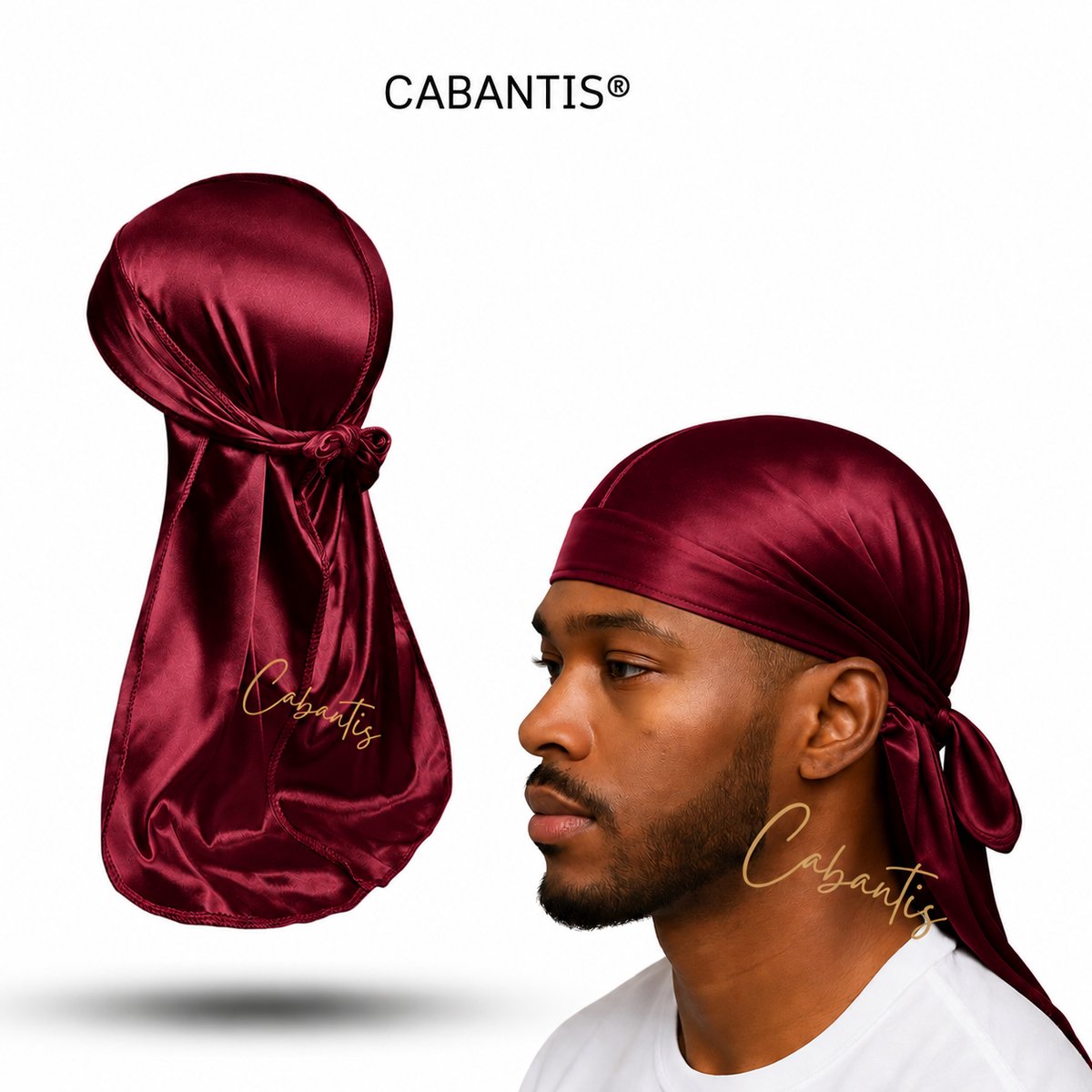 Cabantis® Durag Heren – Satijn Waves Cap – Anti-Haarbreuk – Lange Banden – Ademend – Unisex – Bordeaux