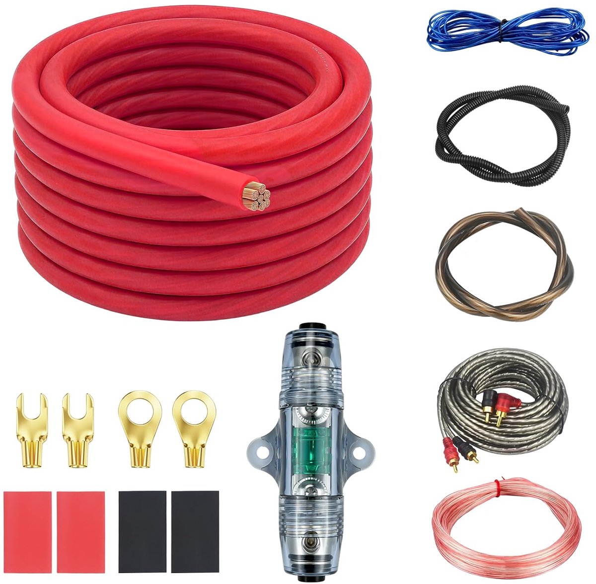 SnelShoppen - Aiyomi Subwooferkabelset 4GA 5M Versterkerkabelset voor Auto Audio, Draad voor Eindversterkeraansluiting en Auto Subwoofer