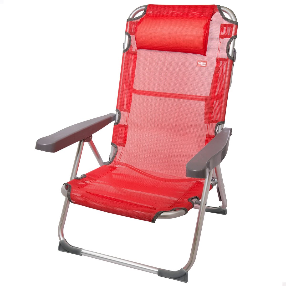 SnelShoppen - Inklapbare Strandstoel met Kussen, 5 Posities, Rood, Lichte Klapstoel met Draaggreep, 48 x 60 x 90 cm, Perfect voor Camping, Tuin of Str