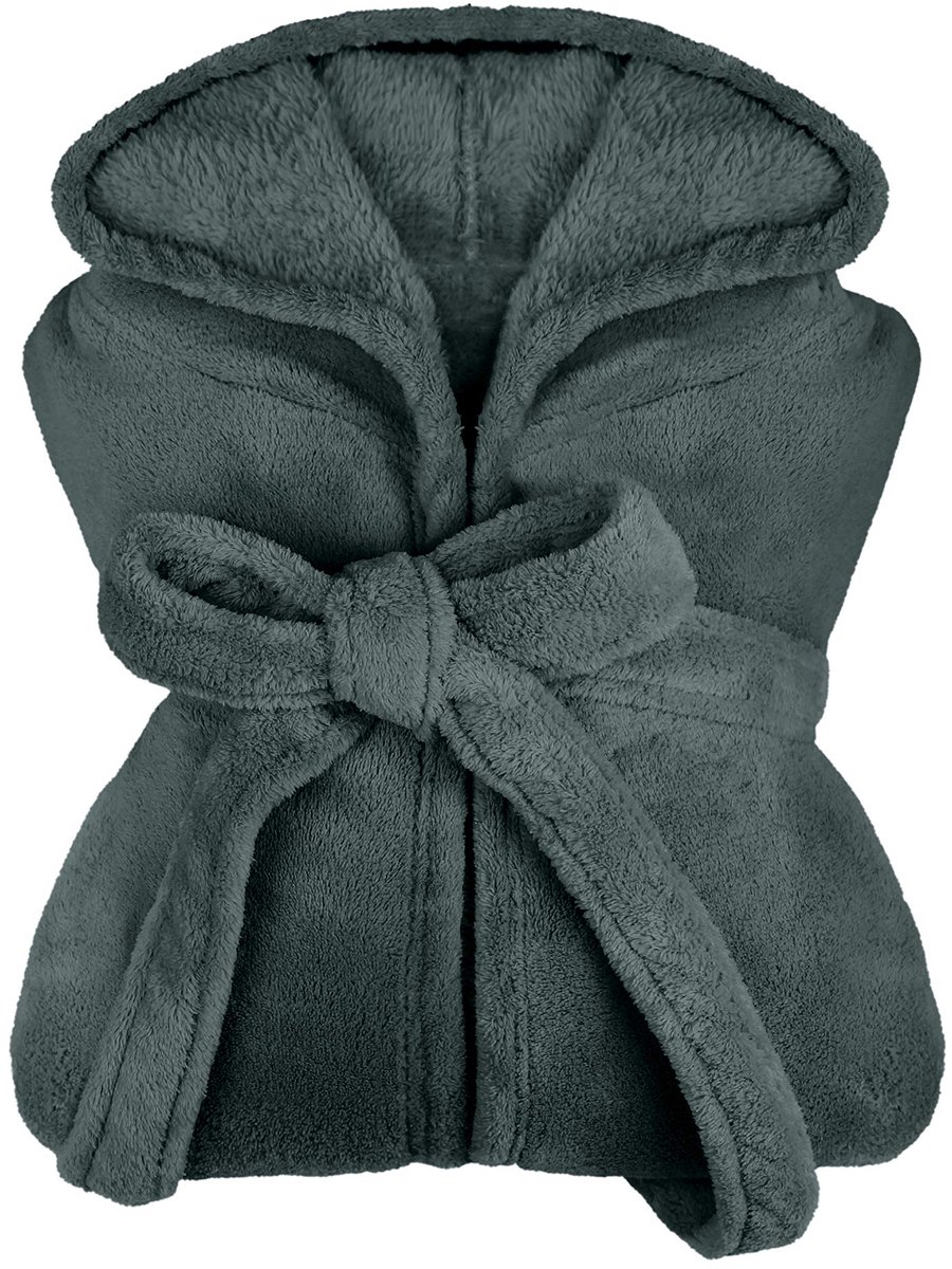 SnelShoppen - Extra Zachte Unisex Kuitlange Geborstelde Fleece Badjas Antraciet XXL voor Thuis, Wellness, en Relaxmomenten