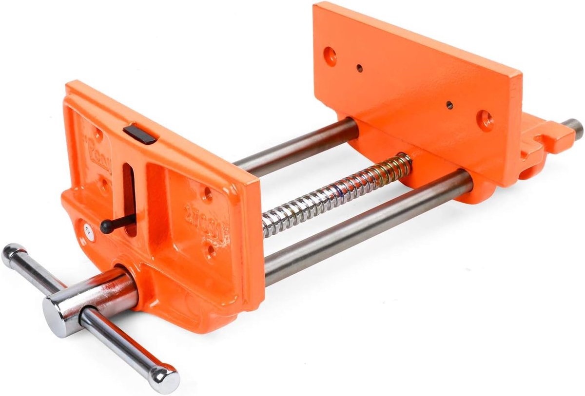 SnelShoppen - 9" Houtbewerkers Bankschroef, Oranje, Stevige Klemmen, Ideaal voor Klussen en Hobby, Compact en Duurzaam, Perfect voor Werkplaats en Thu