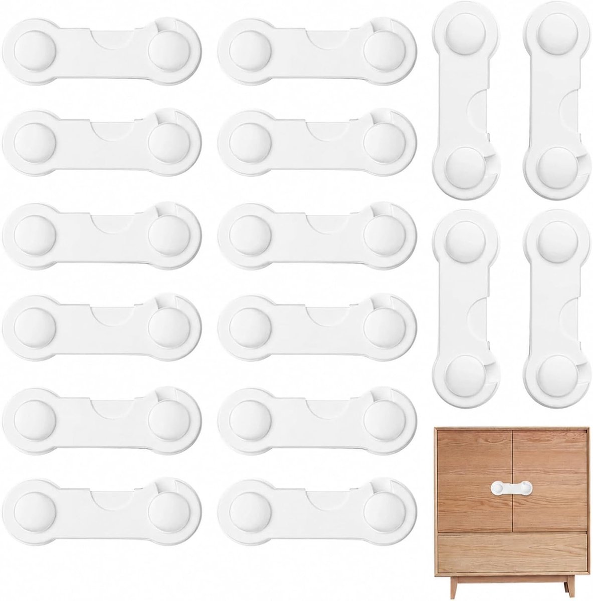 Set van 16 Zelfklevende Kastsloten – Deur- en Ladebeveiliging zonder Boren, Sterke 3M Lijm, Veiligheidsoplossing voor Kinderen en Huisdieren, Wit Design