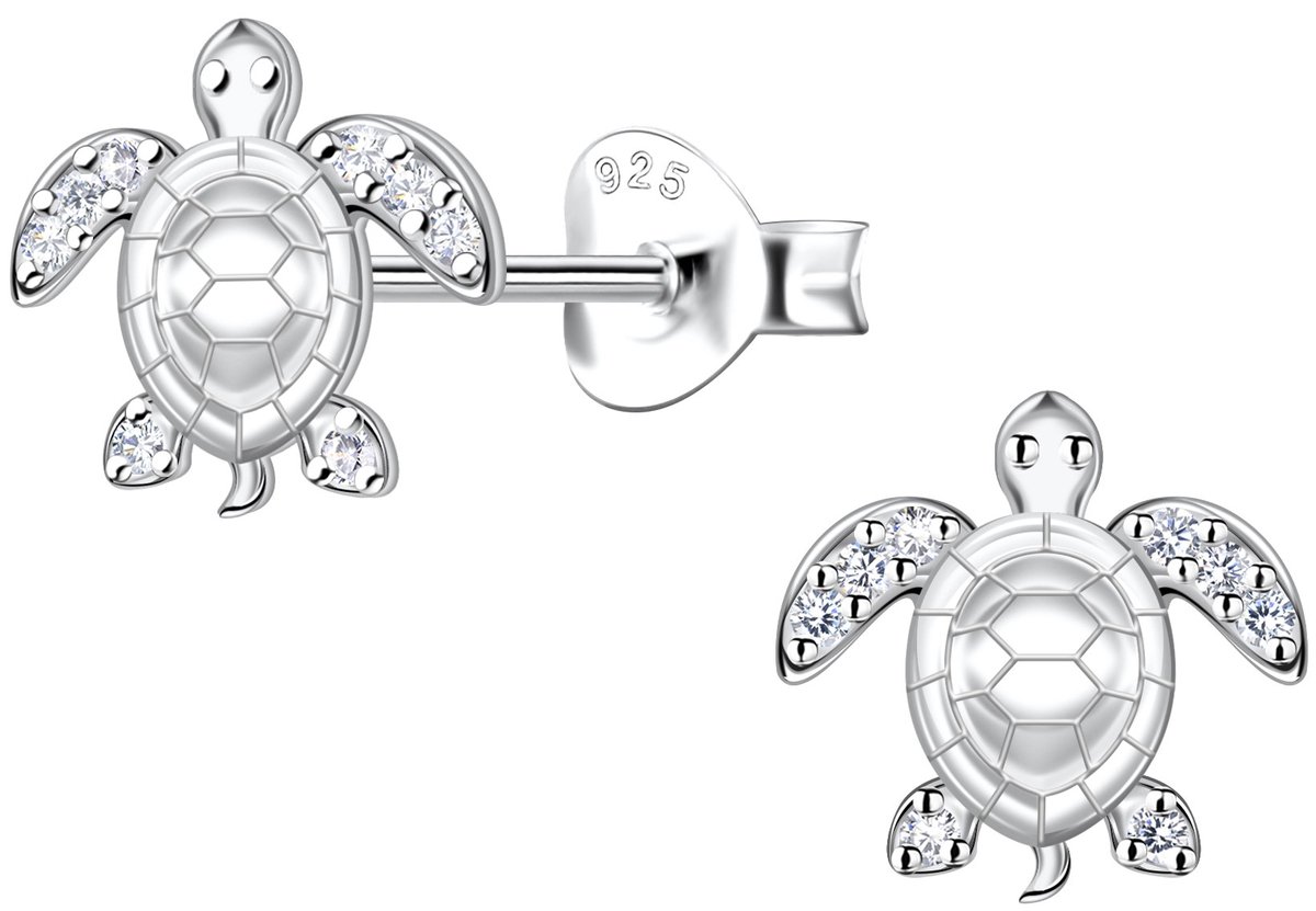 Joy|S - Zilveren schildpad oorbellen - 9 mm - zirkonia - gepolijst - sterling zilver 925 - oorknoppen