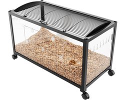 Hamsterkooi stapelbaar met wieltjes, acryl, metalen kooien voor kleine dieren, toegang van bovenaf, geventileerd met deur, geschikt voor hamsters, muizen en cavia’s, wit, 96 x 47 x 50 cm