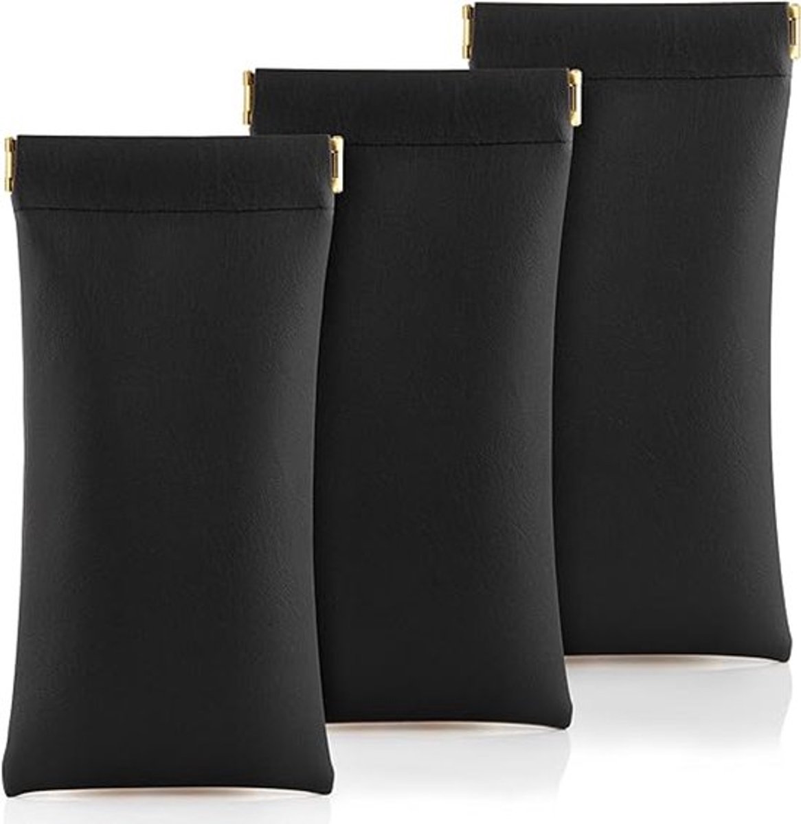 3 Stuks - Brillenkoker - 18.5*9 cm - Zwart - Zachte brillenkoker - Draagbare brillenkoker - Met knijp deksel - Antikras - PU leren brillenkoker - Opbergzak - Opbergdoos - Voor vrouwen en mannen