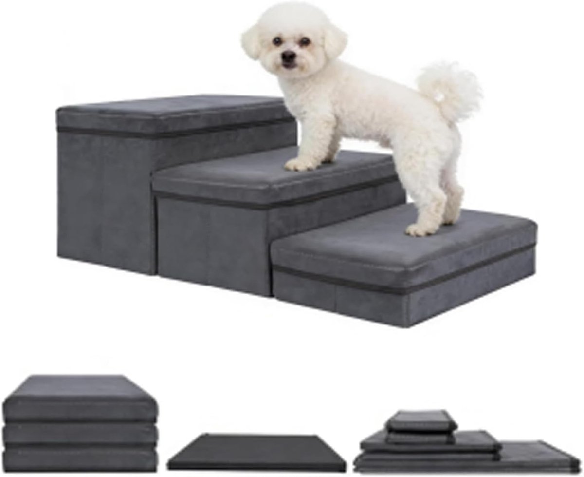 Hondentrap met opbergruimte en antislip, ideaal voor kleine en grote honden en katten, 3 verdiepingen donkergrijs