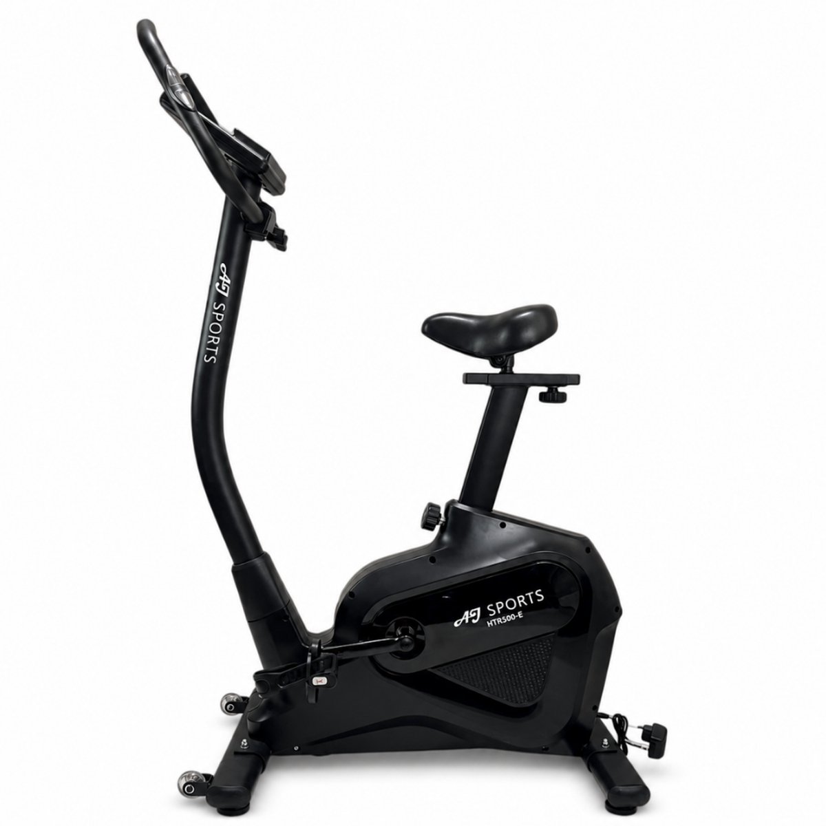 AJ-Sports Hometrainer HTR500-E – Elektro Magnetische Fitnessfiets met 32 Weerstandsniveaus – Verstelbaar Zadel – Hartslagmeter – Tablethouder – Max. 140 kg