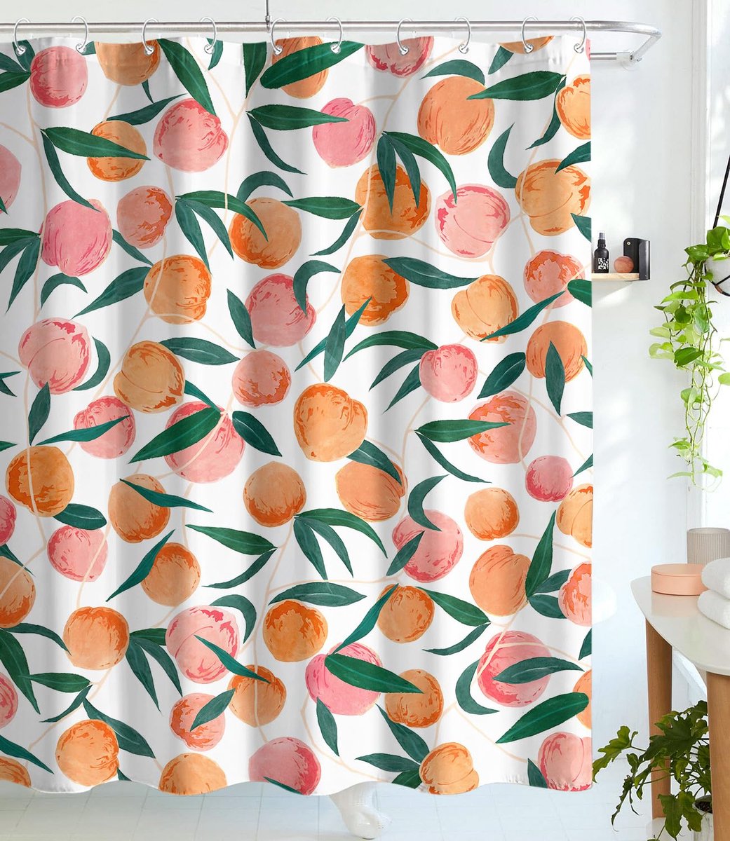 SnelShoppen - Lifeel Perzik Douchegordijn - Kleurijk Waterdicht Douchegordijn Set met 12 Haken - 182 x 182 cm - Schattig Ontwerp voor Badkamer - Perfe