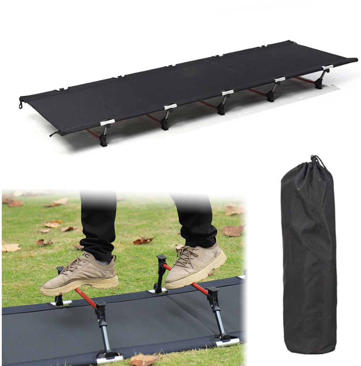 SnelShoppen - Sadodo Vouwmatras Campingbed volwassene, opvouwbaar lichtgewicht reisbed met draagtas, compact zwart bed voor kamperen, slapen, tuin, fe