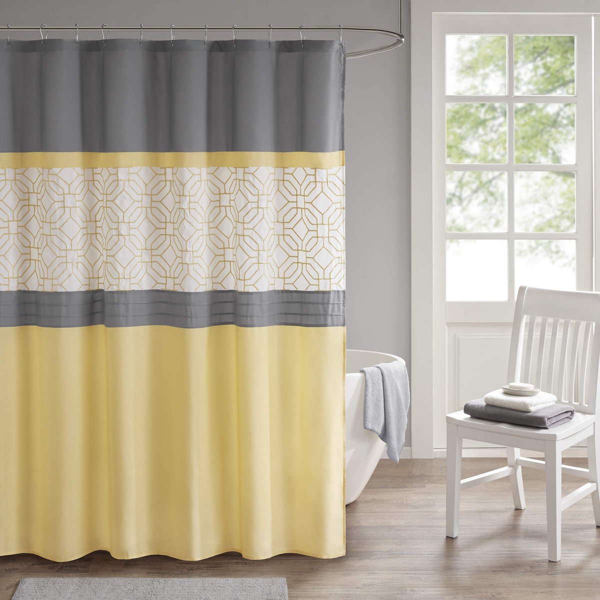 SnelShoppen - Elegant badkamer douchegordijn 510 Design, Ultra zacht, Modern uitzicht, 72x72 inch, Waterafstotend, Geschikt voor elke badkamer, Grijs