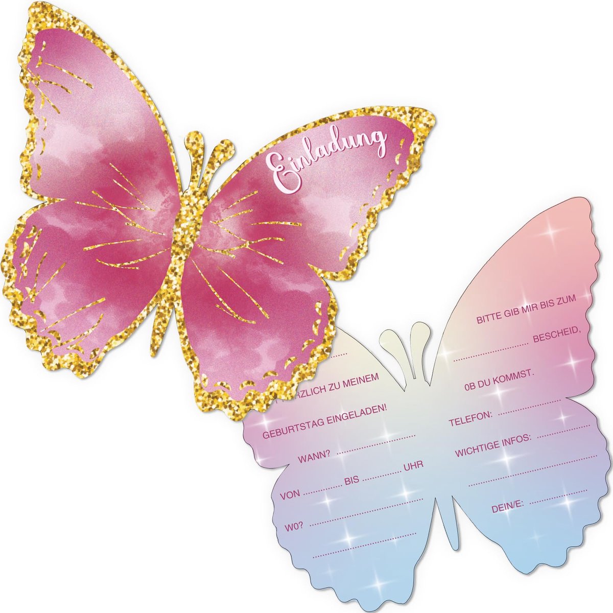 SnelShoppen - 12 Uitnodigingskaarten Kinderverjaardagen Vlinders 10x12 cm voor Meisjes en Jongens - Feestelijke Uitnodigingen voor Kinderfeestjes