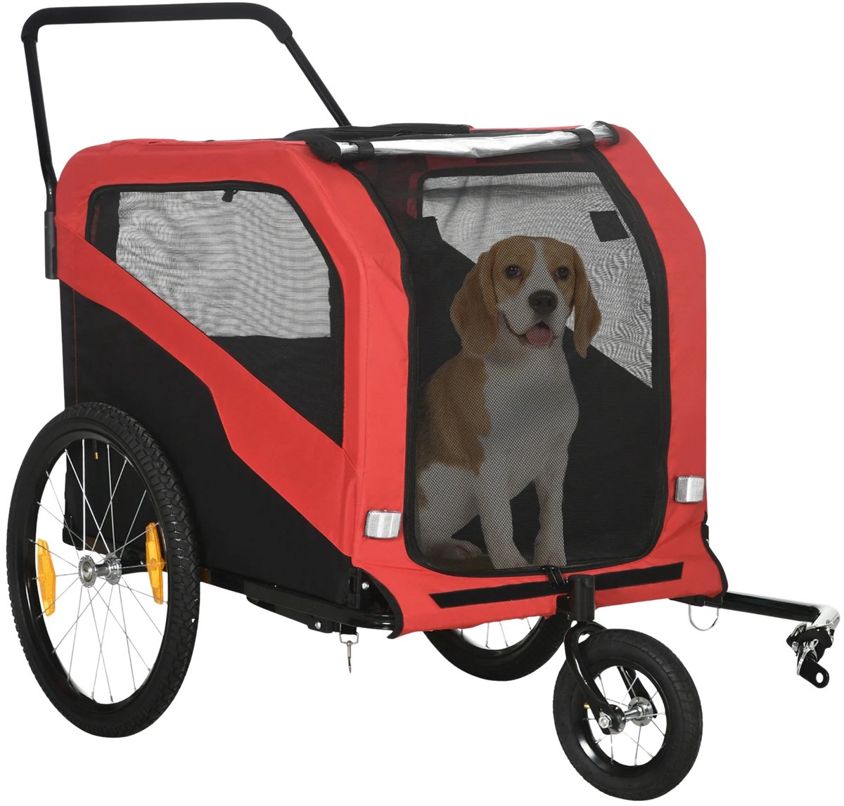 2-in-1 Hondenfietskar & Hondenbuggy – Met Reflectoren, Voor Grote Honden tot 30 kg – Rood