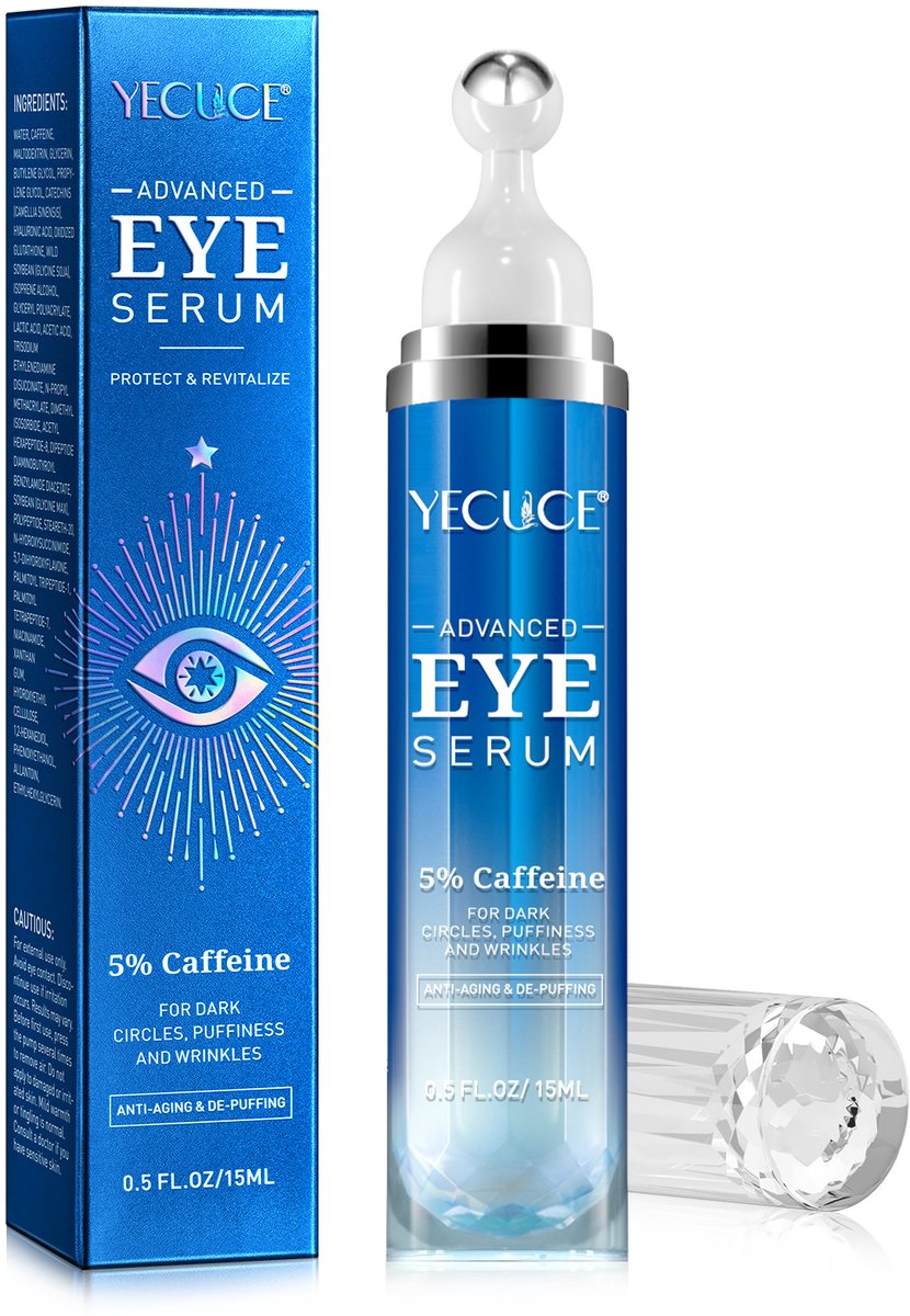 YECUCE Advanced Eye Serum - 5% Cafeïne - Met Hyaluronzuur, Niacinamide en Peptiden - Roller - 15 ml