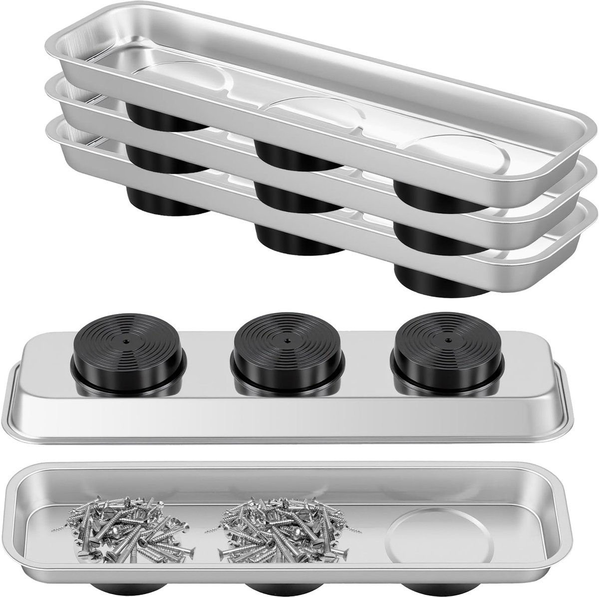 SnelShoppen - 5 Stuks Magnetische Tool Trays - RVS Magnetische Onderdelen Tray 23 x 6cm - Rechthoekige Metalen Schroef Tray voor Socket, Schroef, Moer