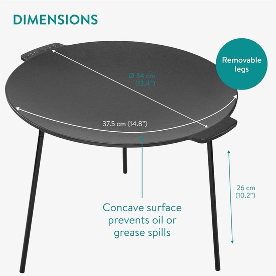 Gietijzeren grillplaat - Bakplaat BBQ - Buiten koken - Afneembare poten - 34 cm diameter - Zwart — afbeelding 4