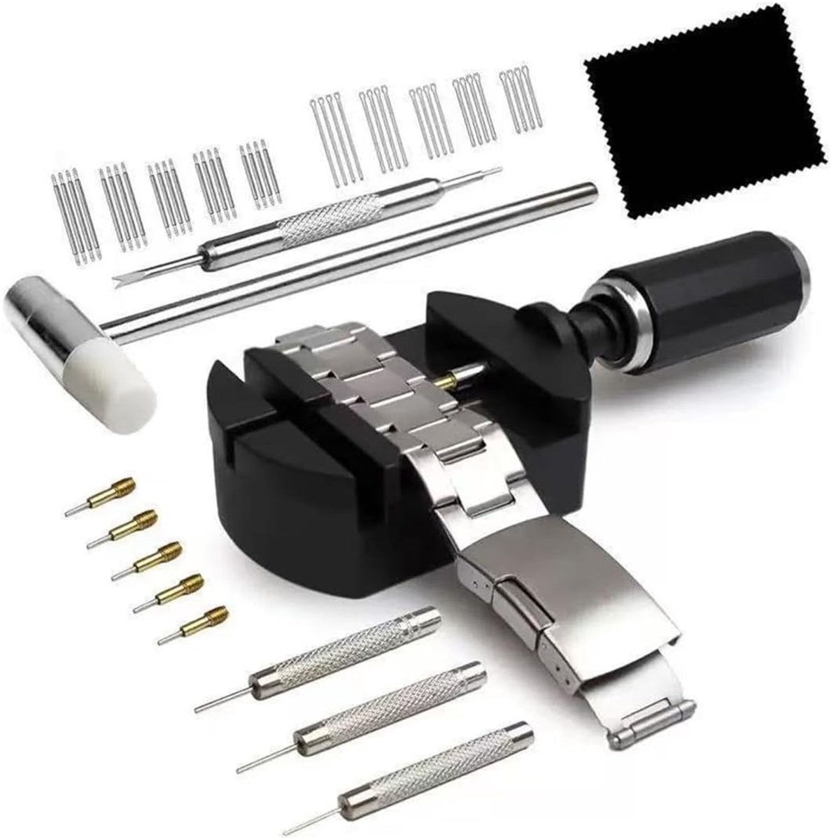 Complete Horlogebandreparatieset met 52 Stuks, Inclusief Verstelgereedschap, Horlogepennen en Reservekernen voor Professionele Reparaties en Onderhoud